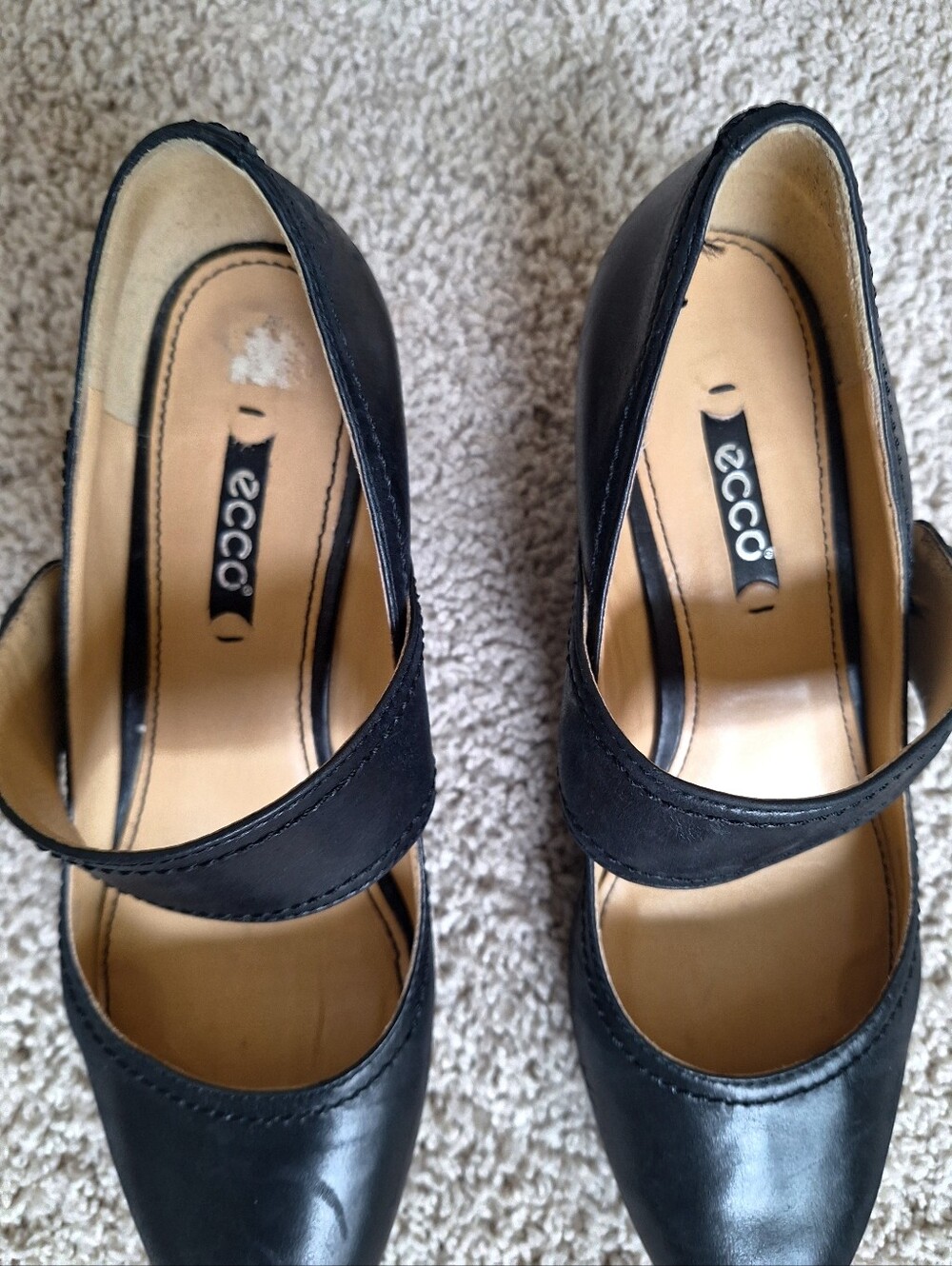 ECCO Black Leather Mary Janes Comfortable Wedge Pumps Heels Womens Size 7.5 38 - Picture 4 of 10